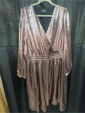 Lane Bryant Rose Gold Metallic Long Sleeve Wrap Dress